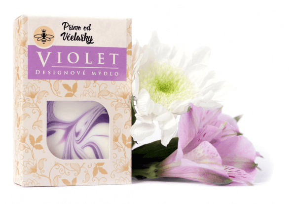 Přírodní designové mýdlo Violet s levandulí Přímo od Včelařky zabaleno v krabičce
